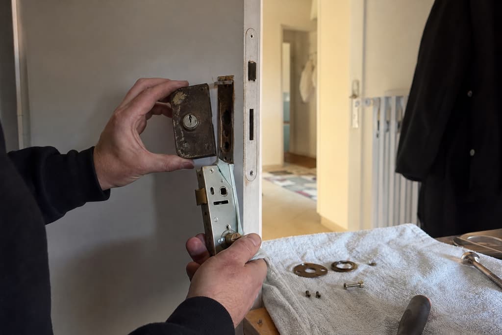 démontage ancien verrou préparation nouvelle serrure