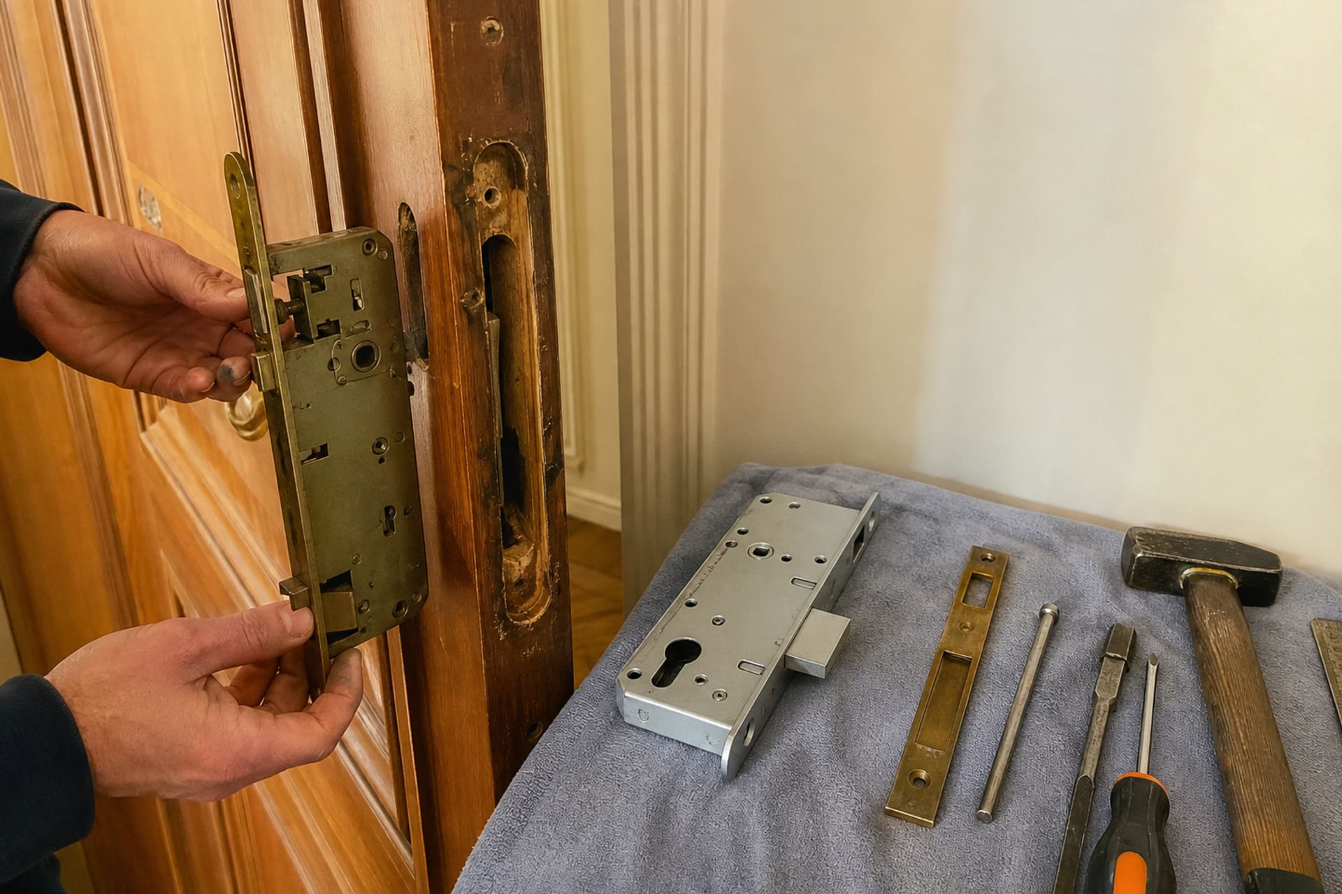 démontage ancienne serrure et pose nouvelle