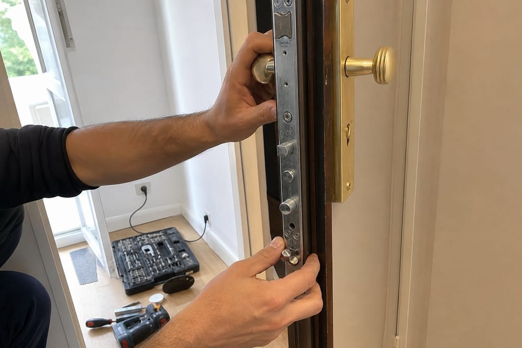 pose serrure multipoints dans logement typique