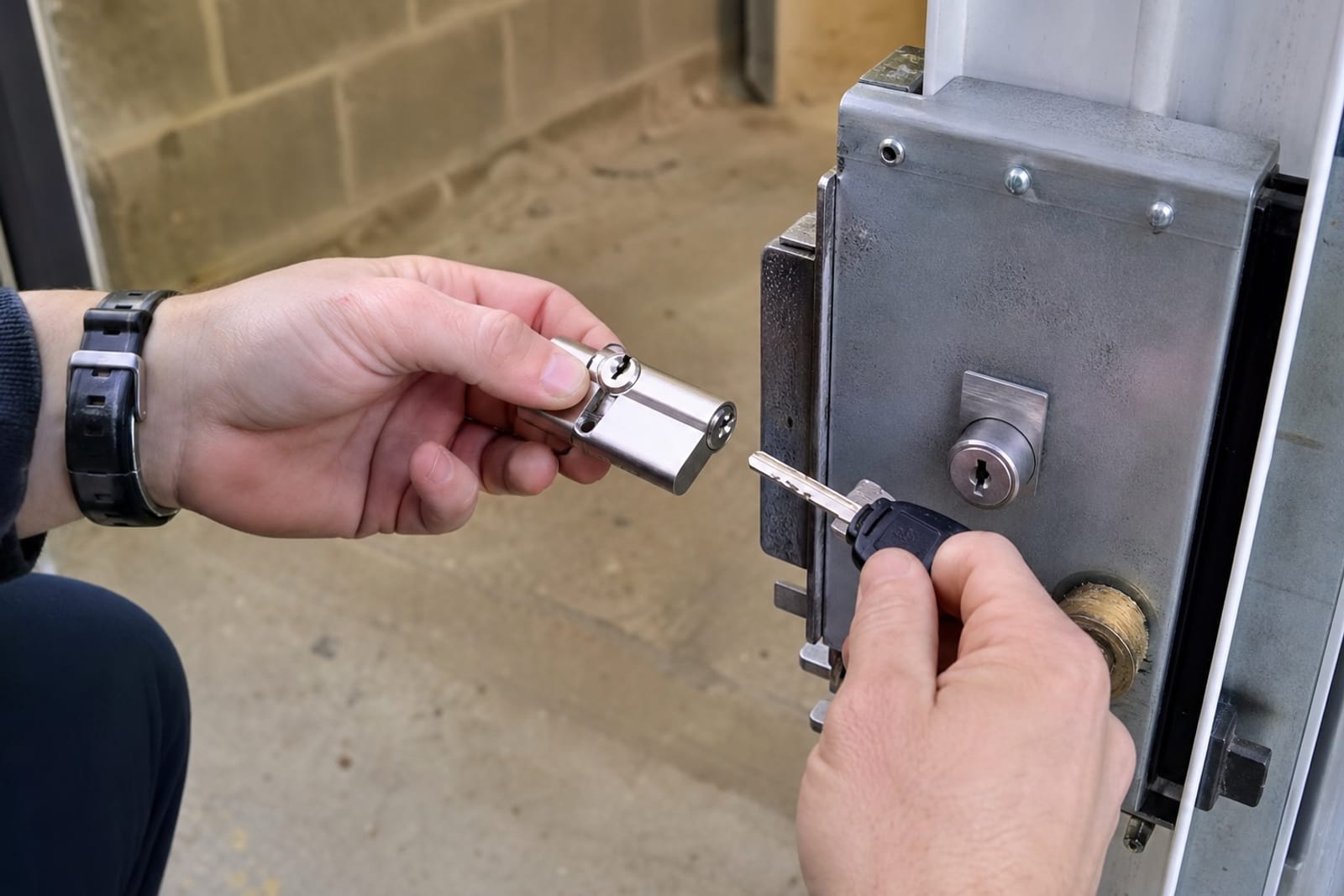remplacement barillet serrure garage motorisé